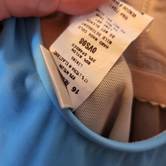 LL Bean Aqua Full Coverage Modest Skirt front tie waist one piece Swim Suit 16 - Picture 5 of 7